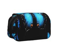 HEBSDFG Trousse à crayons double couche avec couvercle rabattable, motif orchidée cloche pour fournitures scolaires, voyage et rangement de maquillage, Beau papillon bleu., Taille unique, Cartable