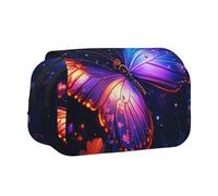 HEBSDFG Trousse à crayons double couche avec couvercle rabattable, motif orchidée cloche pour fournitures scolaires, voyage et rangement de maquillage, Beau papillon lumineux., Taille unique, Cartable