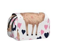 HEBSDFG Trousse à crayons double couche avec couvercle rabattable - Motif paysage de Noël - Pour fournitures scolaires, voyages et maquillage, Cœur rose chameau, Taille unique, Cartable