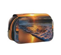 HEBSDFG Trousse à crayons double couche avec couvercle rabattable - Motif paysage de Noël - Pour fournitures scolaires, voyages et maquillage, Beau lever de soleil sur la mer, Taille unique, Cartable