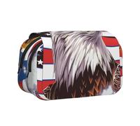 HEBSDFG Trousse à crayons double couche avec rabat - Imprimé explosion rouge et noir - Pour fournitures scolaires, voyages et maquillage, Aigle avec drapeau des États-Unis, Taille unique, Cartable