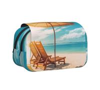 HEBSDFG Trousse à crayons double couche avec rabat - Motif plage de Tahiti - Pour fournitures scolaires, voyages et maquillage, Plage d'été., Taille unique, Cartable