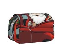 HEBSDFG Trousse à crayons double couche avec rabat - Motif plage de Tahiti - Pour fournitures scolaires, voyages et maquillage, Père Noël dans une voiture, Taille unique, Cartable