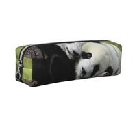 HEBSDFG Trousse à crayons en cuir avec deux grands pandas et pochette à cosmétiques, fermeture éclair dorée pour bureau, école, voyage, cadeau, Argenté., One Size, Cartable