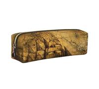 HEBSDFG Trousse à crayons en cuir avec fermeture éclair dorée sur le thème des pirates nautiques - Pour l'école, le bureau, les voyages, doré, One Size, Cartable