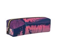 HEBSDFG Trousse à crayons en cuir avec imprimé arbre au crépuscule et pochette cosmétique, fermeture éclair dorée pour bureau, école, voyage, cadeau, doré, One Size, Cartable