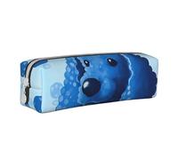 HEBSDFG Trousse à crayons en cuir avec imprimé caniche bleu et pochette cosmétique, organiseur minimaliste à fermeture éclair pour école, bureau, voyage, cadeau élégant, blanc, Taille unique, Cartable
