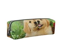 HEBSDFG Trousse à crayons en cuir avec imprimé chiot Golden Retriever et pochette à cosmétiques, fermeture éclair dorée pour bureau, école, voyage, cadeau, Argenté., One Size, Cartable