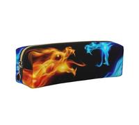 HEBSDFG Trousse à crayons en cuir avec imprimé dragons de glace et de feu, fermeture éclair dorée, organiseur de papeterie de bureau, trousse à crayons pour l'école, le bureau, les voyages, doré, One