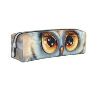 HEBSDFG Trousse à crayons en cuir avec imprimé hibou de dessin animé et pochette cosmétique, organiseur minimaliste à fermeture éclair pour l'école, le bureau, les voyages, cadeau élégant, blanc,