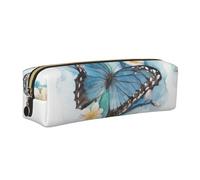 HEBSDFG Trousse à crayons en cuir avec imprimé papillon bleu sur fleur et pochette cosmétique, fermeture éclair dorée pour bureau, école, voyage, cadeau, doré, One Size, Cartable