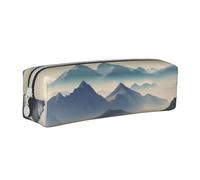 HEBSDFG Trousse à crayons en cuir avec imprimé paysage avec des montagnes et des nuages, organiseur minimaliste à fermeture éclair pour l'école, le bureau, les voyages, cadeau élégant, blanc, Taille