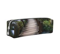 HEBSDFG Trousse à crayons en cuir avec imprimé pont en bois et pochette cosmétique, organiseur minimaliste à fermeture éclair pour l'école, le bureau, les voyages, cadeau élégant, blanc, Taille