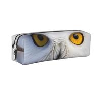HEBSDFG Trousse à crayons en cuir avec imprimé yeux de hibou enneigé et pochette cosmétique, organiseur minimaliste à fermeture éclair pour école, bureau, voyage, cadeau élégant, blanc, Taille unique,