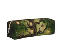 HEBSDFG Trousse à crayons en cuir avec motif d'arbre mystérieux et oiseaux - Fermeture éclair dorée - Pour l'école, le bureau, les voyages, doré, One Size, Cartable