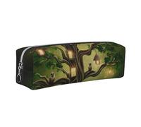 HEBSDFG Trousse à crayons en cuir avec motif d'arbre mystérieux et oiseaux - Fermeture éclair dorée - Pour l'école, le bureau, les voyages, Argenté., One Size, Cartable