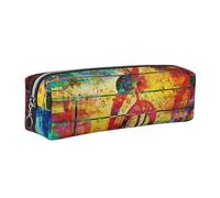 HEBSDFG Trousse à crayons en cuir avec motif notes de musique colorées et pochette cosmétique, fermeture éclair dorée, organisateur de papeterie de bureau, trousse à crayons pour l'école, le bureau