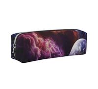 HEBSDFG Trousse à crayons en cuir avec motif planète et pochette cosmétique, fermeture éclair dorée pour bureau, école, voyage, cadeau, Argenté., One Size, Cartable