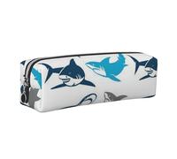 HEBSDFG Trousse à crayons en cuir avec motif requins et pochette cosmétique, fermeture éclair dorée pour bureau, école, voyage, cadeau, Argenté., One Size, Cartable