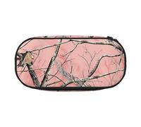 HEBSDFG Trousse à crayons en cuir de vache rouge marron avec emplacements pour stylos pour l'école, les voyages, le bureau, Camouflage feuilles roses, One Size, Cartable