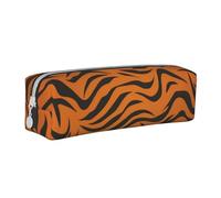 HEBSDFG Trousse à crayons en cuir et trousse à maquillage avec imprimé tigre à rayures oranges, organiseur minimaliste à fermeture éclair pour école, bureau, voyage, cadeau élégant, blanc, Taille