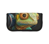 HEBSDFG Trousse à crayons en toile avec fermeture éclair Motif caméléon Listen Music, Noir , Taille unique, Cartable