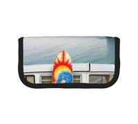 HEBSDFG Trousse à crayons en toile avec fermeture éclair pour l'école, les voyages, le bureau et pour offrir en cadeau, Van à la plage avec une planche de surf, One Size, Cartable