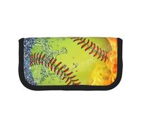 HEBSDFG Trousse à crayons en toile avec fermeture éclair pour programmateur - Pour l'école, les voyages, le bureau et les cadeaux, Orange Softball Baseball On Fire And Water, One Size, Cartable