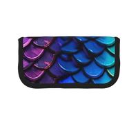 HEBSDFG Trousse à crayons en toile colorée avec imprimé écailles de sirène et poisson - Trousse à crayons avec fermeture éclair - Pour l'école, les voyages, le bureau et les cadeaux, Noir , Taille