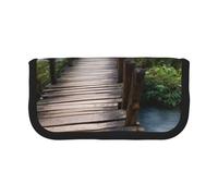 HEBSDFG Trousse à crayons en toile imprimée pont en bois avec fermeture éclair pour l'école, les voyages, le bureau et offrir en cadeau, Noir , Taille unique, Cartable