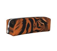 HEBSDFG Trousse à crayons et trousse à maquillage en cuir avec imprimé léopard et tigre orange, organiseur minimaliste à fermeture éclair pour école, bureau, voyage, cadeau élégant, blanc, Taille