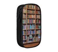 HEBSDFG Trousse à crayons imprimée de bibliothèque noire haute capacité avec emplacements pour stylos et pochettes pour l'école, les voyages, le maquillage, Noir , Taille unique, Cartable