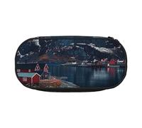 HEBSDFG Trousse à crayons imprimée Îles de Norvège - Jolie trousse de papeterie avec emplacements pour stylos - Cadeau pour l'école, les voyages, le bureau, Noir , Taille unique, Cartable