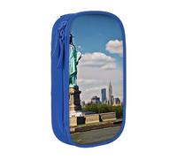 HEBSDFG Trousse à crayons imprimée Statue de la Liberté à New York, noire, grande capacité, avec emplacements pour stylos et pochettes pour l'école, les voyages, le maquillage, bleu, Taille unique