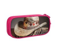 HEBSDFG Trousse à crayons mignonne avec imprimé chapeau de rodéo USA West pour garçons et filles - Trousse de voyage noire haute capacité pour étudiants, école, université, bureau, rose, Taille unique