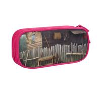 HEBSDFG Trousse à crayons mignonne avec imprimé maison rurale pour garçons et filles - Trousse de voyage noire haute capacité pour étudiants, école, université, bureau, rose, Taille unique, Cartable