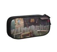 HEBSDFG Trousse à crayons mignonne avec imprimé maison rurale pour garçons et filles - Trousse de voyage noire haute capacité pour étudiants, école, université, bureau, Noir , Taille unique, Cartable