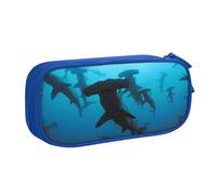HEBSDFG Trousse à crayons mignonne avec imprimé requins marteaux pour garçons et filles, noir, haute capacité, trousse de maquillage pour étudiants, école, université, bureau, bleu, One Size, Cartable