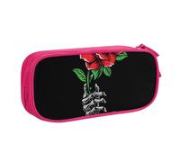 HEBSDFG Trousse à crayons mignonne avec imprimé tête de mort et rose pour garçons et filles, trousse de voyage noire haute capacité, trousse de maquillage pour étudiants, école, université, bureau