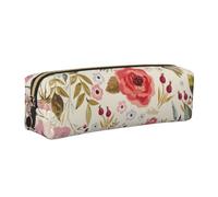 HEBSDFG Trousse à crayons moderne en cuir avec imprimé floral et pochette cosmétique, fermeture éclair dorée pour bureau, école, voyage, cadeau, doré, One Size, Cartable