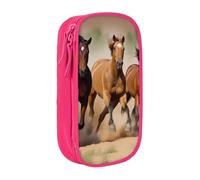 HEBSDFG Trousse à crayons noire haute capacité avec 3 chevaux qui courent à la course avec emplacements pour stylos et pochettes pour l'école, les voyages, le maquillage, rose, Taille unique, Cartable