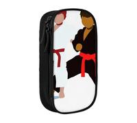 HEBSDFG Trousse à crayons noire haute capacité avec ceinture changeante motif karaté Boy Vector avec emplacements pour stylos et pochettes pour l'école, les voyages et le maquillage, Noir , Taille