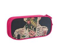 HEBSDFG Trousse à crayons noire haute capacité avec motif tête de mort squelette avec imprimé floral pour garçons et filles, trousse de maquillage pour étudiants, école, université, bureau, rose, One