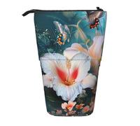 HEBSDFG Trousse à crayons rétractable avec imprimé fleurs et papillons - Trousse à maquillage - Trousse à crayons avec fermeture éclair - Pour l'école, le bureau, les voyages, Noir , Taille unique,