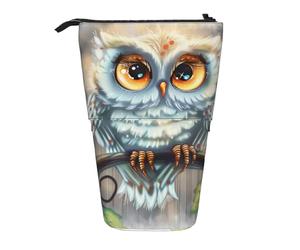 HEBSDFG Trousse à crayons rétractable avec imprimé hibou de dessin animé et pochette cosmétique, trousse à papeterie à fermeture éclair pour l'école, le bureau, les voyages, Noir , Taille unique,