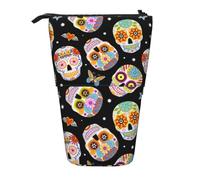 HEBSDFG Trousse à crayons rétractable avec imprimé tournesol et trousse de maquillage, grande trousse à crayons pour l'école, le bureau, les voyages, Sugar Skulls Butterfly, One Size, Cartable