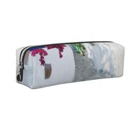 HEBSDFG Trousse à crayons romantique en cuir blanc avec imprimé mer Égée et pochette cosmétique, fermeture éclair dorée pour bureau, école, voyage, cadeau, Argenté., One Size, Cartable