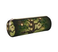 HEBSDFG Trousse à crayons ronde avec imprimé arbre mystérieux oiseaux et pochette cosmétique, fermeture éclair dorée pour bureau, école, voyage, cadeau, doré, One Size, Cartable