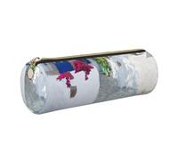 HEBSDFG Trousse à crayons ronde blanche romantique avec imprimé mer Égée et pochette cosmétique, fermeture éclair dorée pour bureau, école, voyage, cadeau, doré, One Size, Cartable