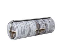 HEBSDFG Trousse à crayons ronde en bois avec imprimé porte de grange ancienne et pochette à cosmétiques, fermeture éclair dorée, organisateur de papeterie de bureau, trousse à crayons en cuir pour